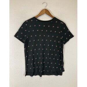 Chic Geometric Alfani Women PS Black Short Sleeve High-Low Hem Print Tee